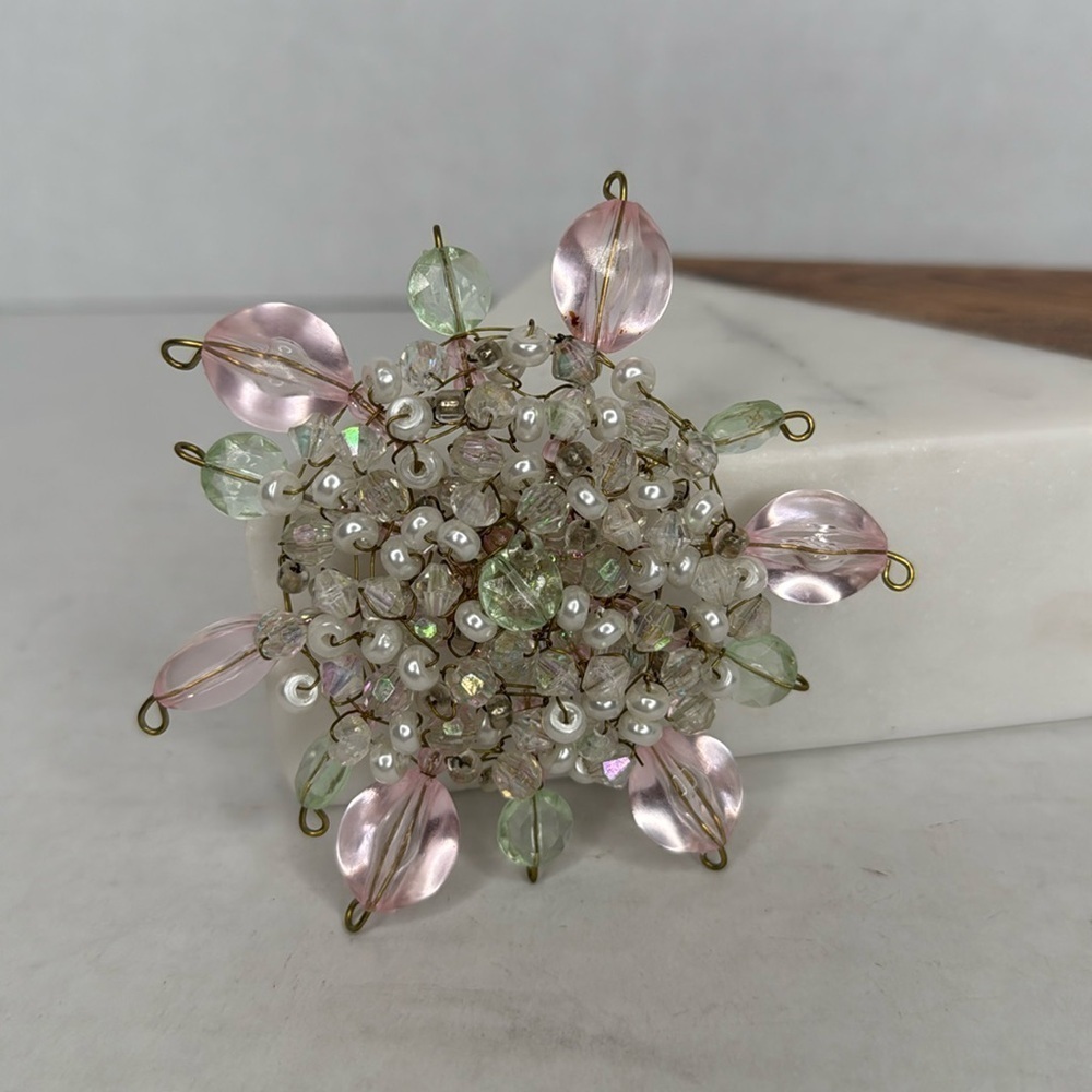 Vintage Beaded Brooch with Pink and Clear Accents lot B49